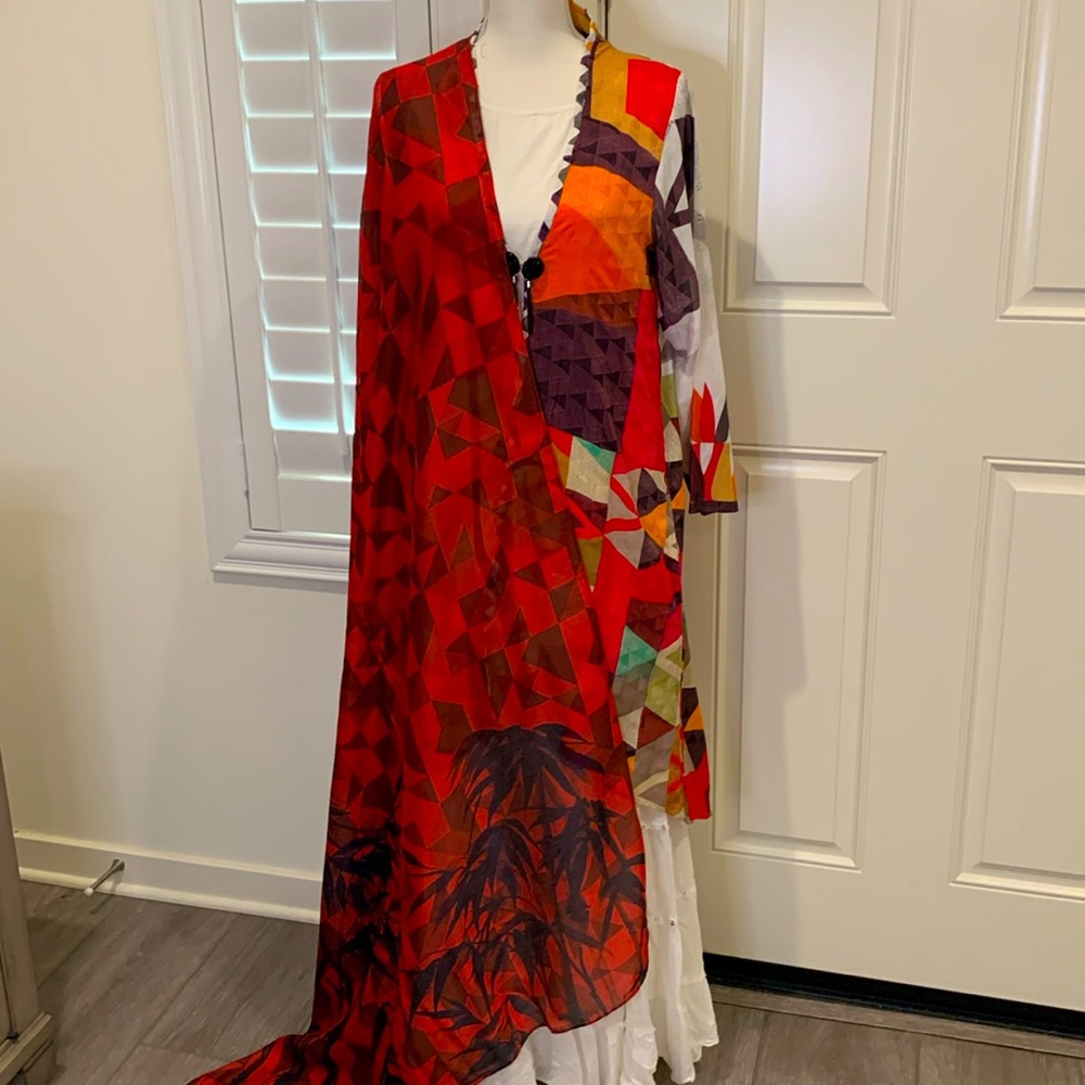 Almirah 3-piece sleeveless kameez/top kameez/dupatta viscose set bright print L